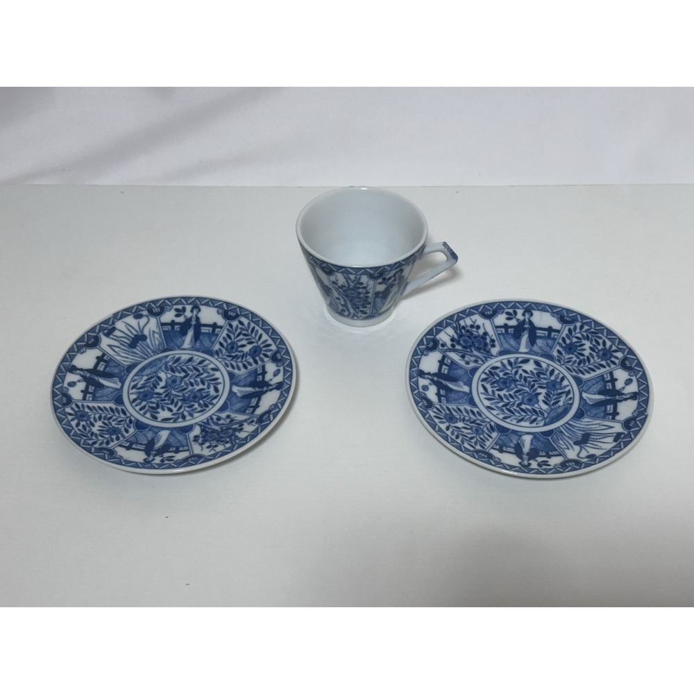 Vintage Blue & White Long Eliza Fine Porcelain Teacup and Saucers